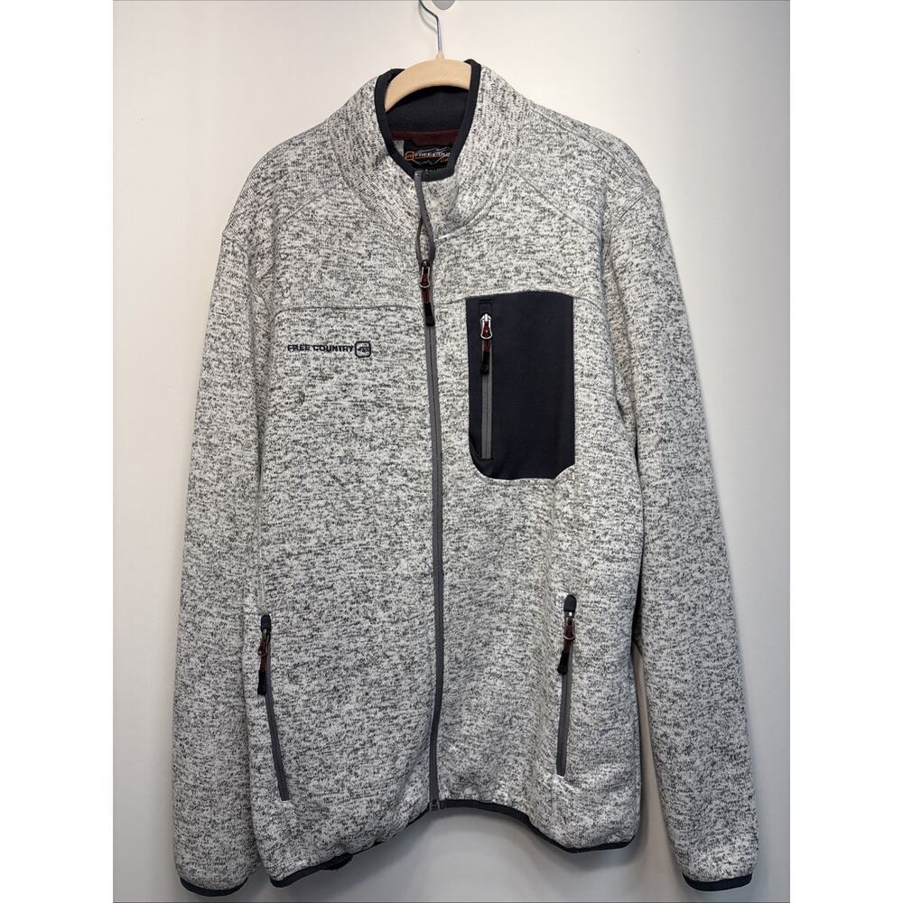 Free Country Sweater Fleece Full Zip Jacket Gray Black Heather XL